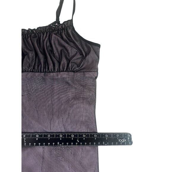 Vtg Y2k Milkmaid Dress Fits M Black Pink Sheer Whimsigoth Goth Fairy Sequin - Picture 15 of 16